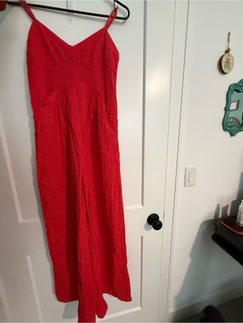 Free People Red Textured Midi Dress with Spaghetti Straps